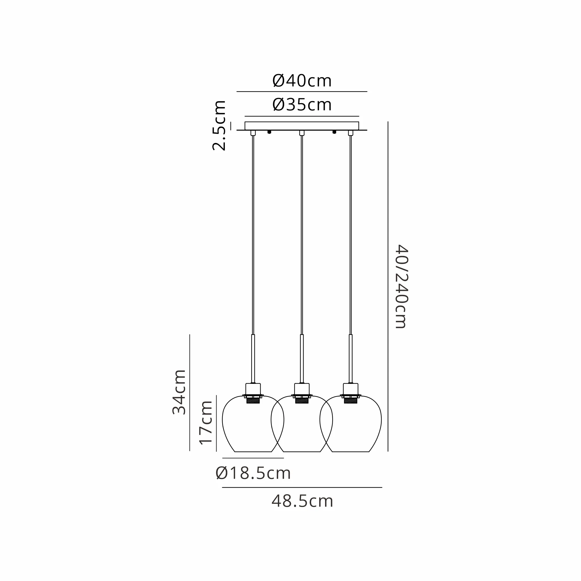 DK1277  Lori cm Round Pendant, 3 Light Adjustable E27, Polished Chrome/Opal Wine Shades